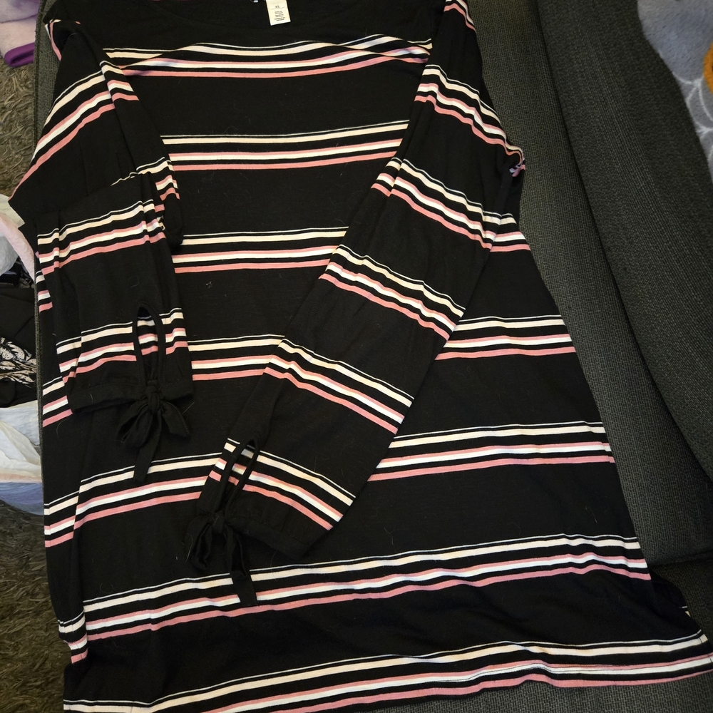 White House Black Market Black Top with Pink and White Stripes